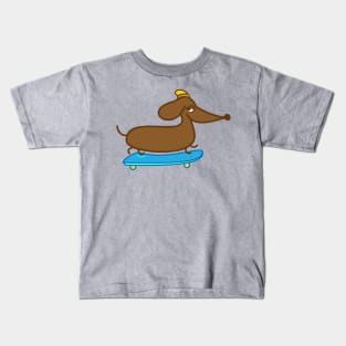 Skater Dachshund Skateboard Kids T-Shirt